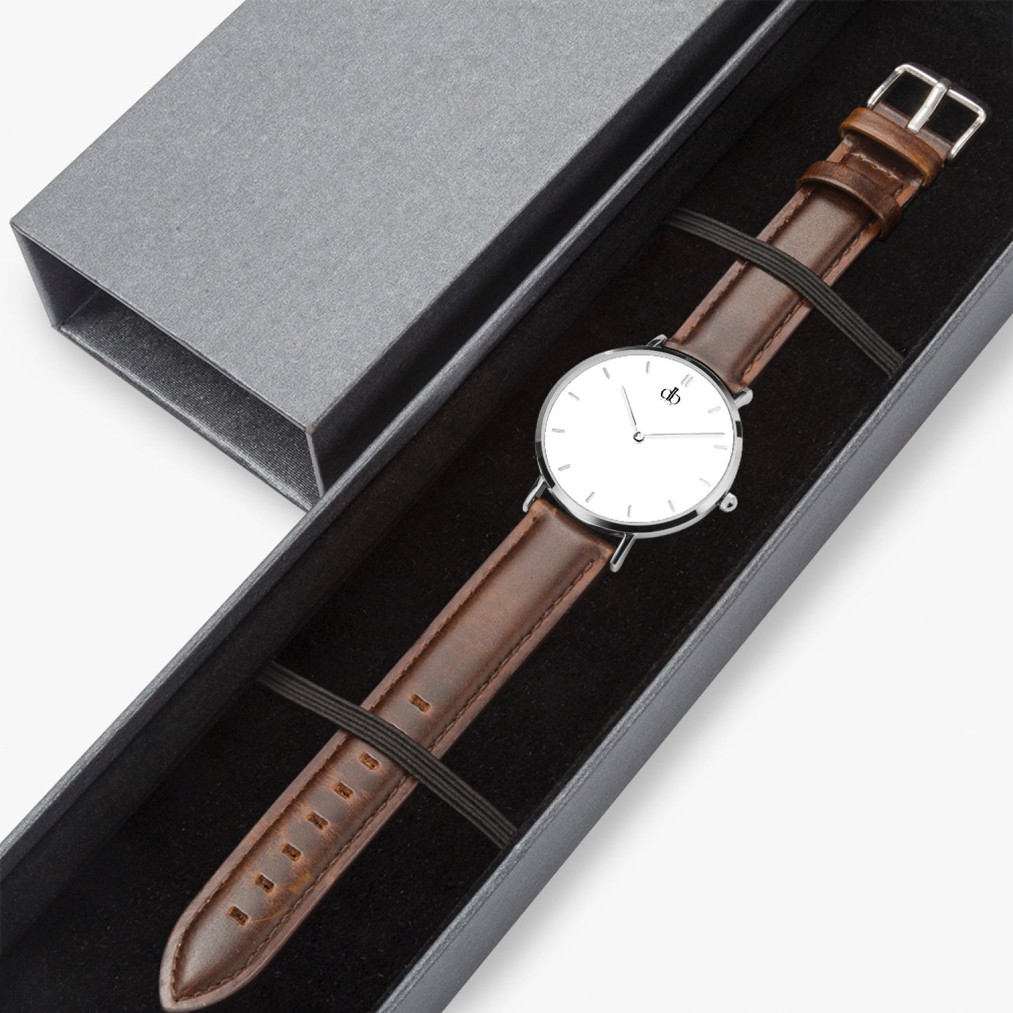 165. Hot Selling Ultra-Thin Leather Strap Quartz Watch (Silver With Indicators)