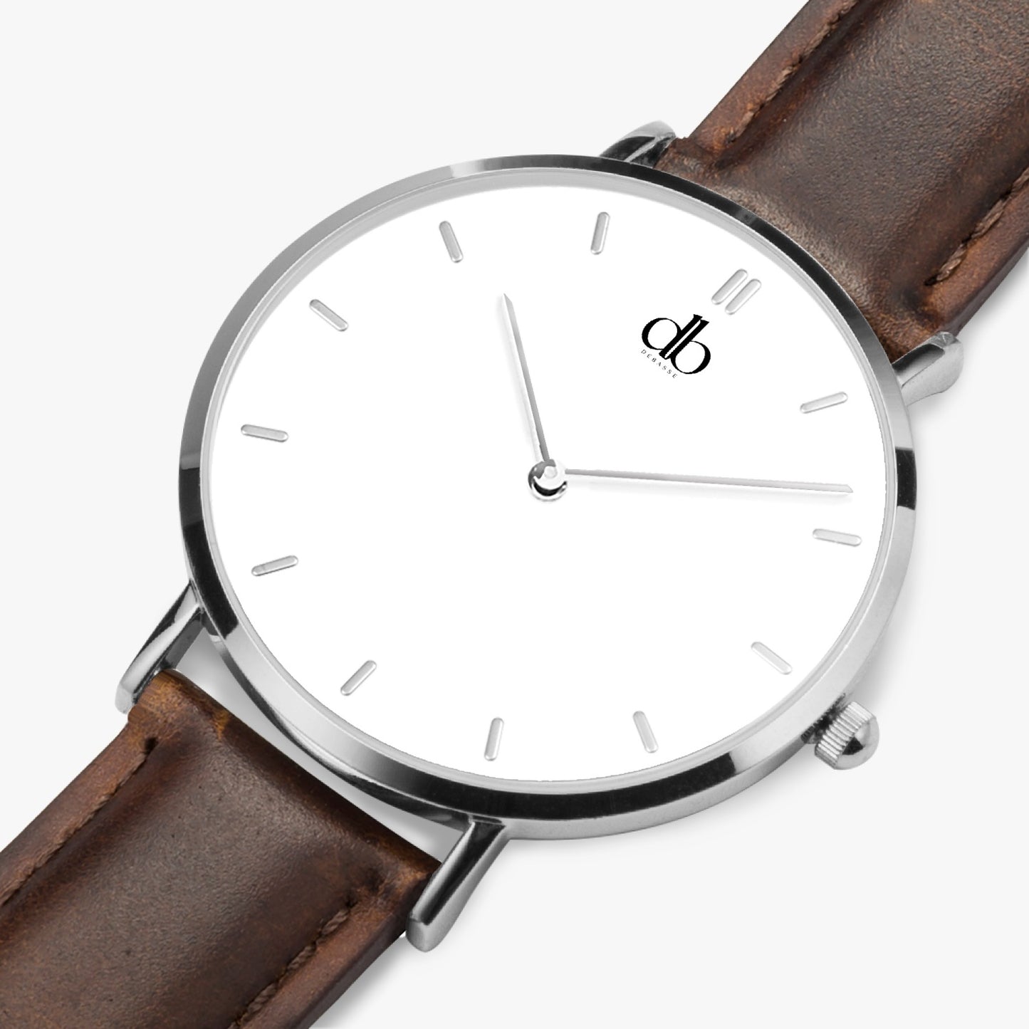 165. Hot Selling Ultra-Thin Leather Strap Quartz Watch (Silver With Indicators)