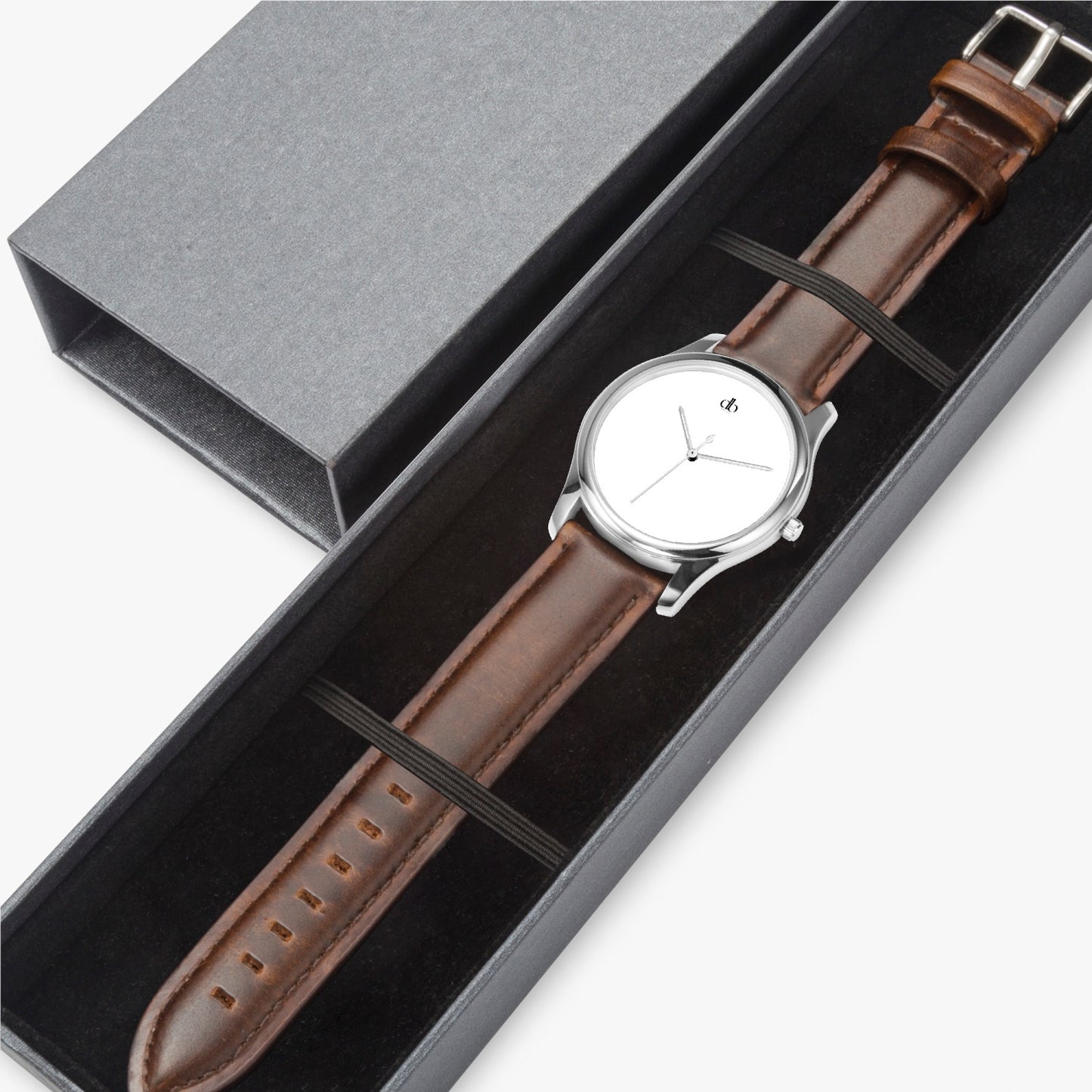 152. Stylish Leather Strap Classic Quartz Watch (Silver)